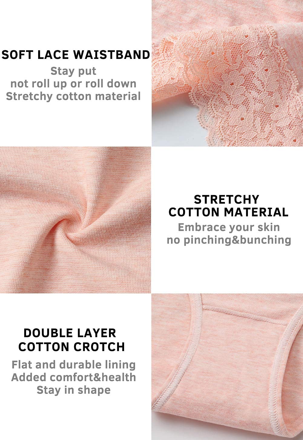 Wealurre Cotton Panties for Women Bikini Underwear Hipster Underpants Lace Briefs Pack(LightColor,L)