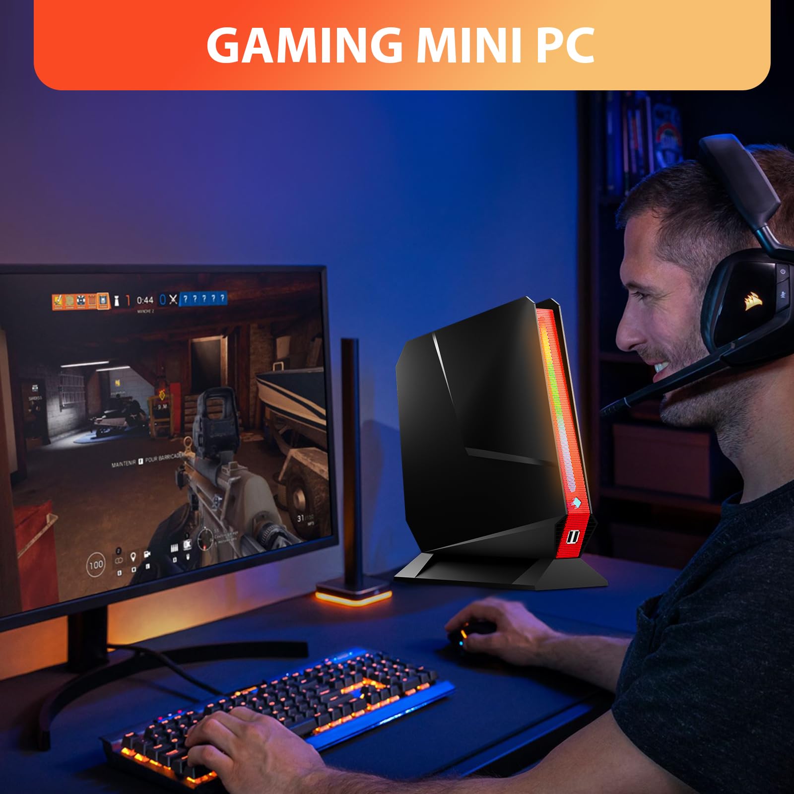sinbun Mini Gaming PC, 12Th Gen Core i9-12900HK, RTX 3050 Ti 8G GDDR6 Gaming Computers, 32GB DDR4 RAM 1TB PCIe SSD, RGB Lights/Triple Display/2.5G LAN/WiFi 6E BT5.2, Win 11 Pro Desktop PC, Black