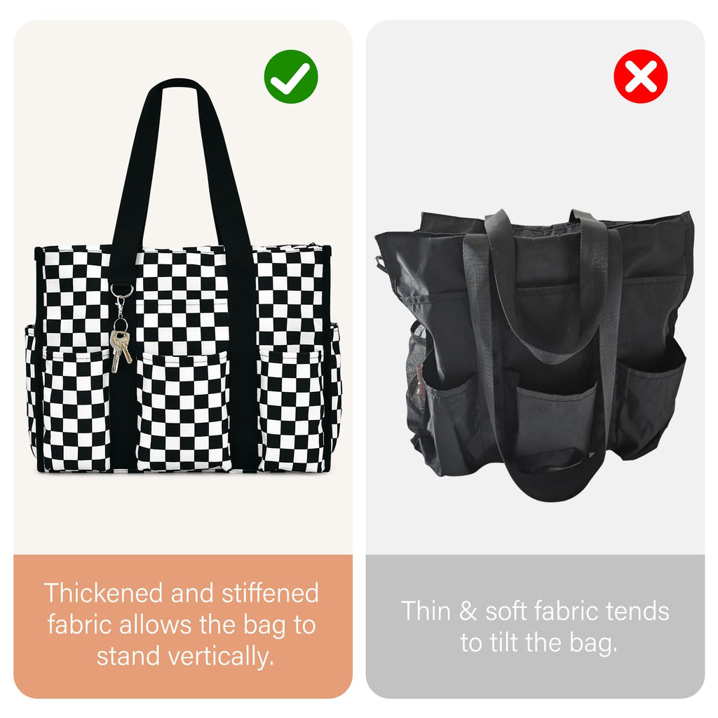 Becokan Large Tote Bag for Women Waterproof with 12 Pockets Top Zipper Closure Utility Teacher Nurse Bags for Work School