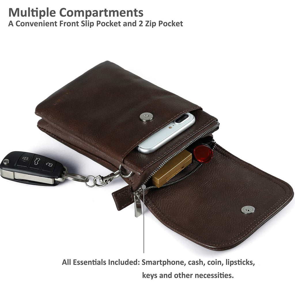 befen Genuine Leather Cell Phone Crossbody Purses for Women, Small Cross Body Bags for Women Travel (Dark Brown)