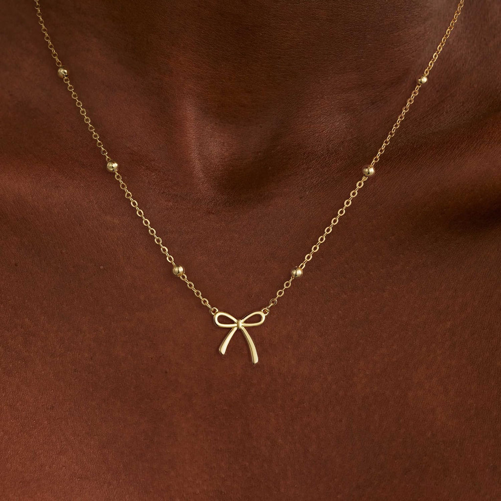 Thaivor Stocking Stuffers Necklace for Women Dainty Bow Necklace 14K Gold Plated Cute Choker Small Pendant Charm Necklaces Teen Gift Trendy Stuff Personalized Jewelry Christmas Gifts