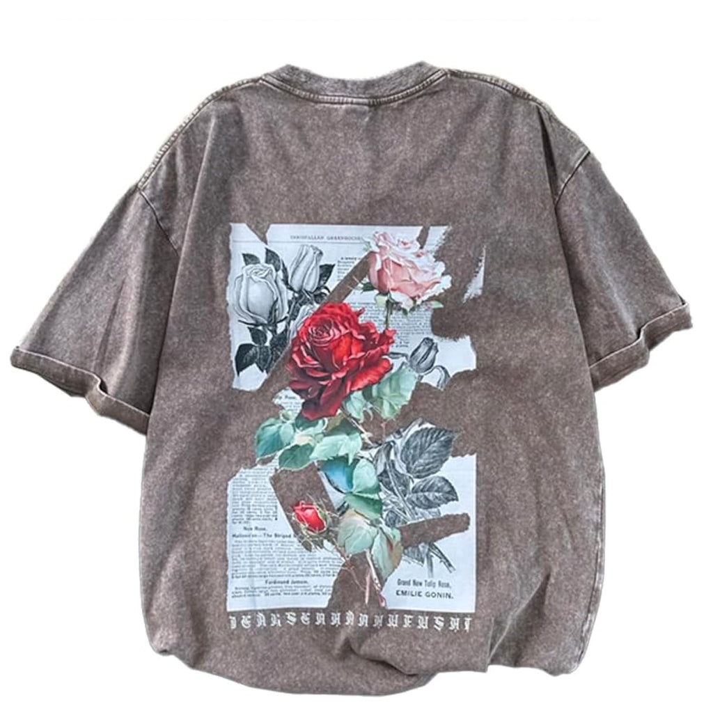 GMOYD Mens Washed T Shirt Distressed Graphic Tees Oversized Short Sleeve Tops Shirts, Khaki, Medium