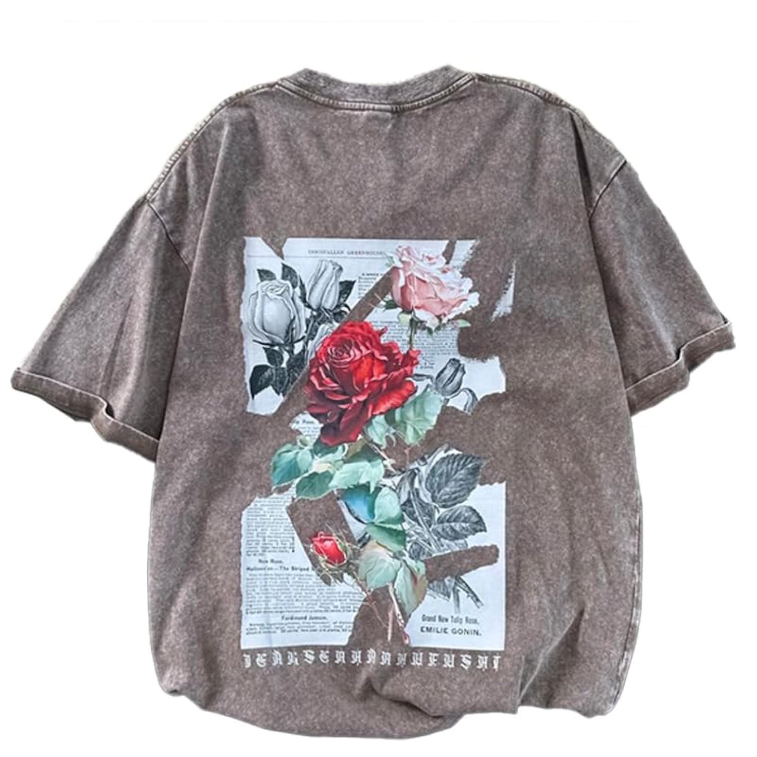 GMOYD Mens Washed T Shirt Distressed Graphic Tees Oversized Short Sleeve Tops Shirts, Khaki, Medium