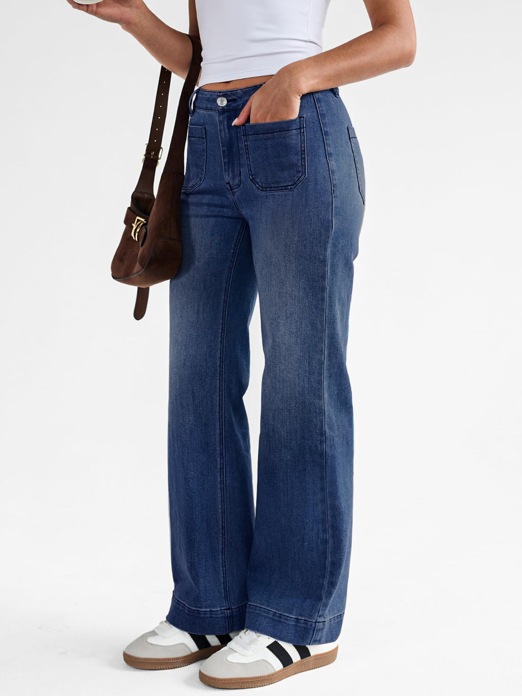Trendy Queen Women's Wide Leg Jeans High Waisted Straight Leg Jeans Stretchy Baggy Denim Pants Blue 8