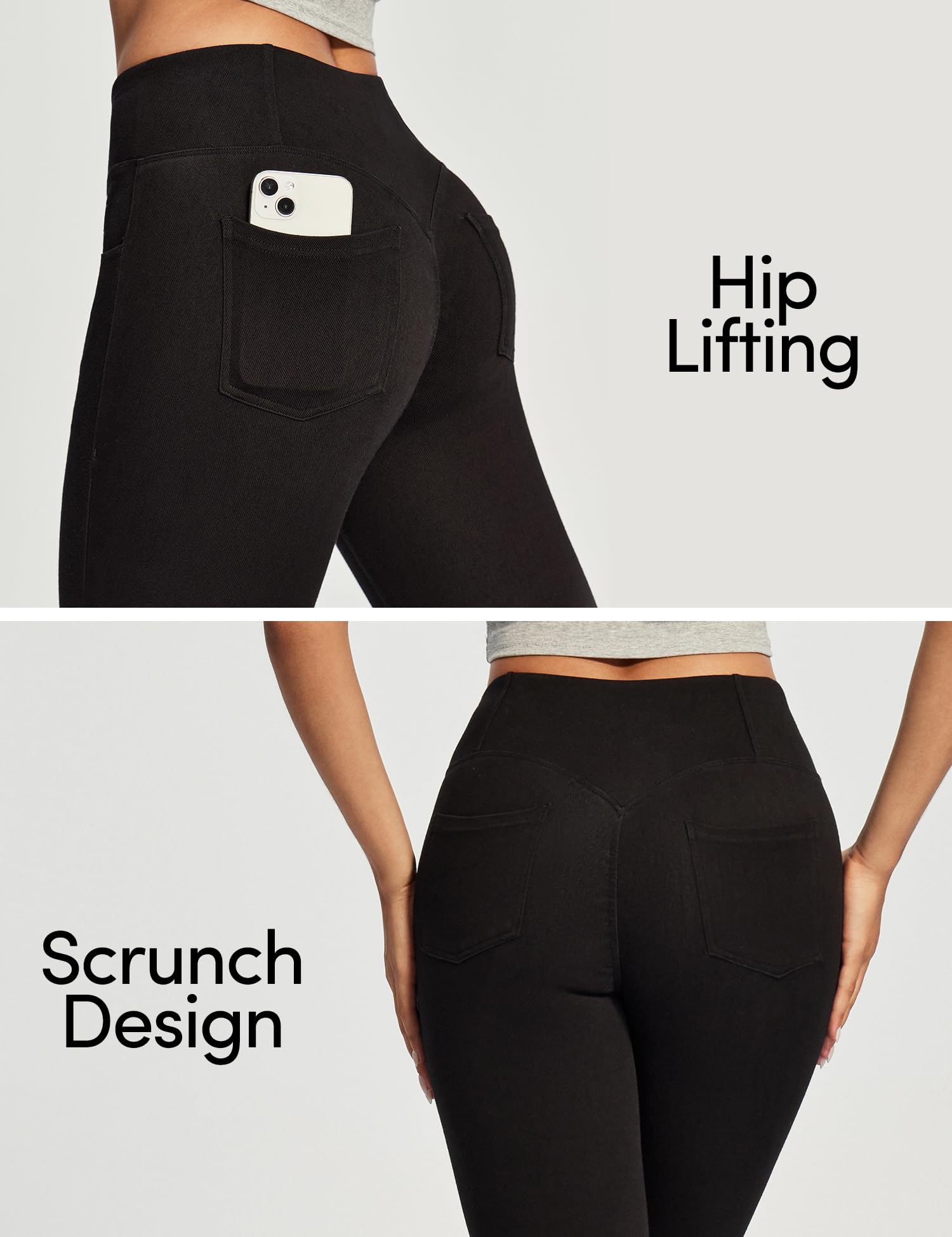 IUGA Butt Lifting Jeans for Women Stretchy High Waisted Skinny Women Jeans Trendy Jeggings Tummy Control with Pockets Black