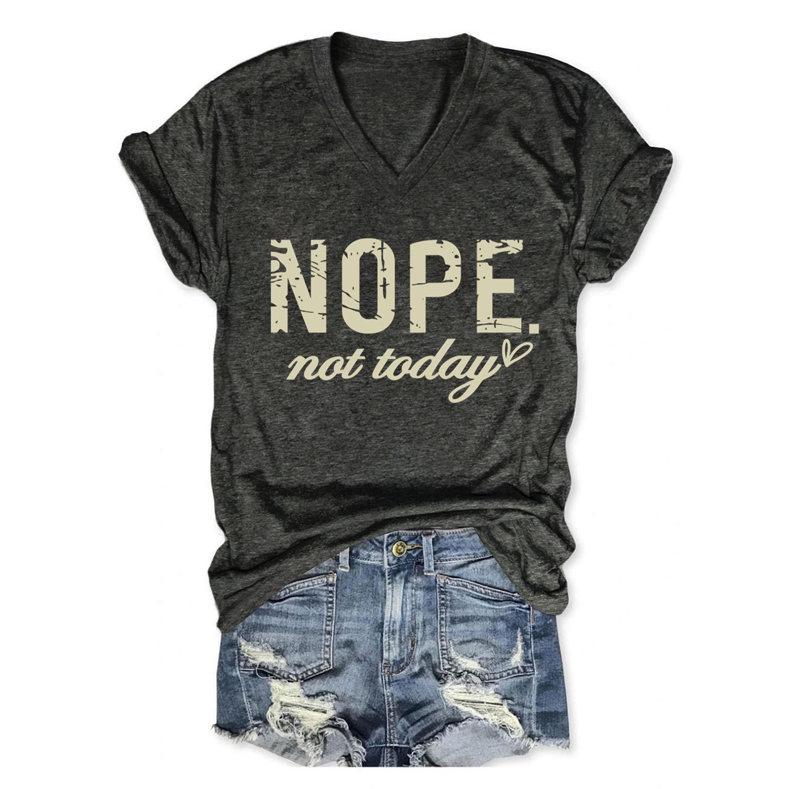 CEZOUAE Nope Not Today T Shirt Women V Neck T Shirts Funny Letter Print Tee
