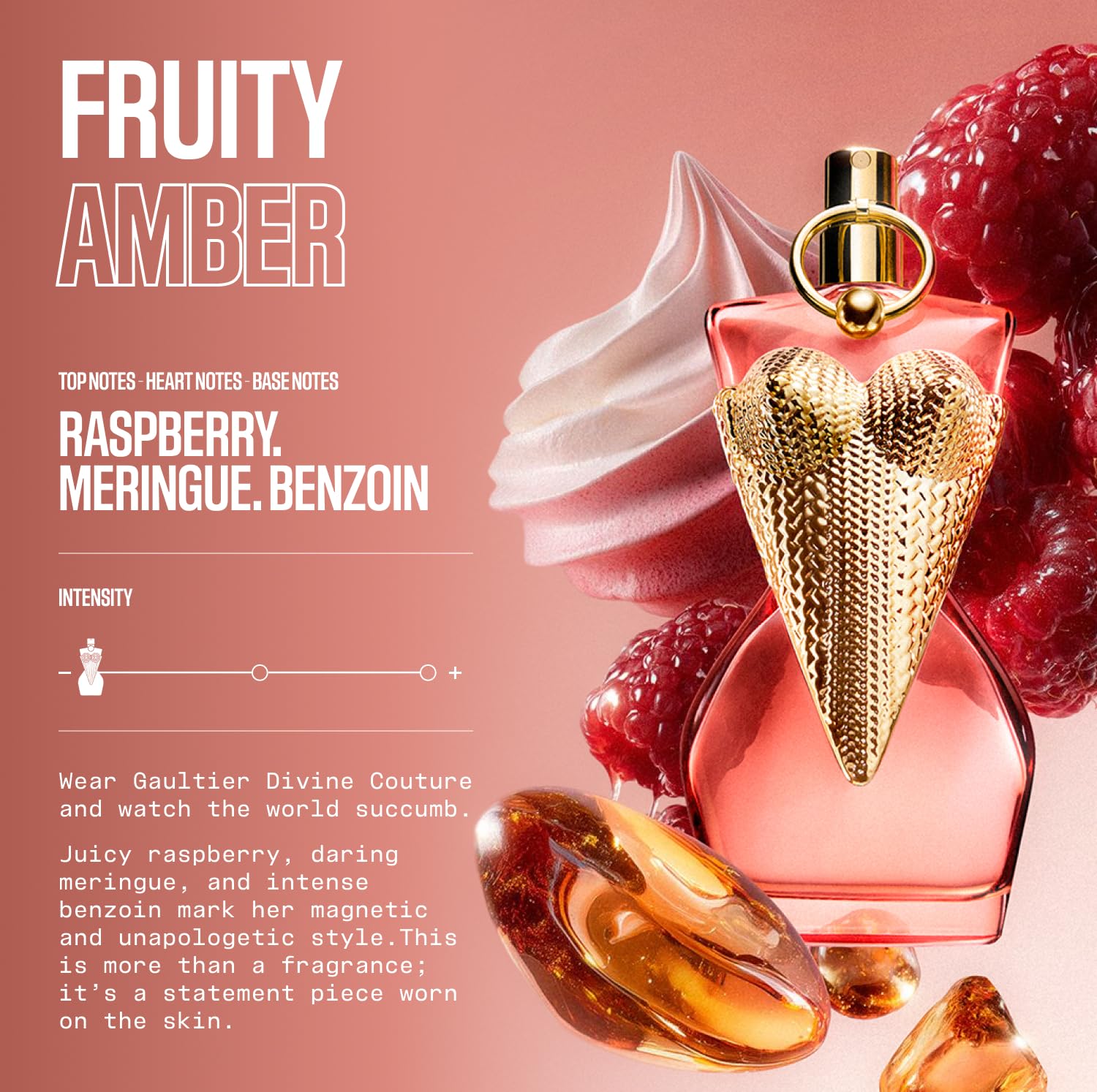 Jean Paul Gaultier Gaultier Divine Couture Eau de Parfum for Women - Long Lasting Fruity Amber Women's Perfume with Raspberry, Meringue & Benzoin - Refillable Designer Spray, 3.4 oz