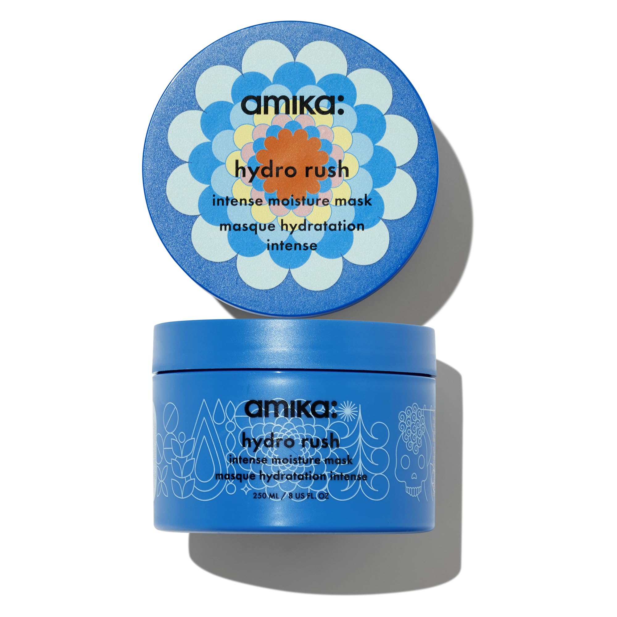 amika hydro rush intense moisture mask with hyaluronic acid, 250ml | for dry, textured, or coarse low porosity hair types 2c-4c, for long-lasting hydration