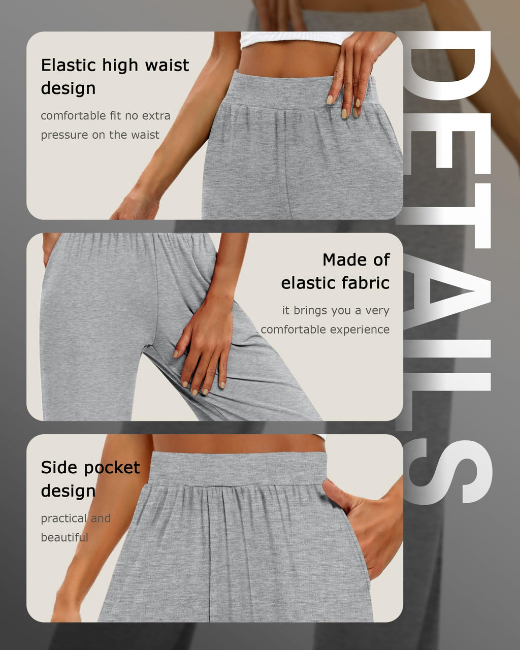 Huukeay 3 Pack Women's Lounge Pants Cozy Sweatpants,Medium,Black, Gray, Light Gray