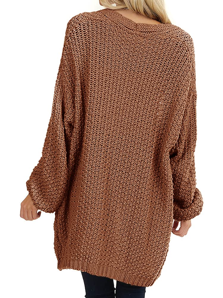 Maroway Womens Cardigan Solid Color Long Sleeve Open Front Chunky Knit Sweater Outwear