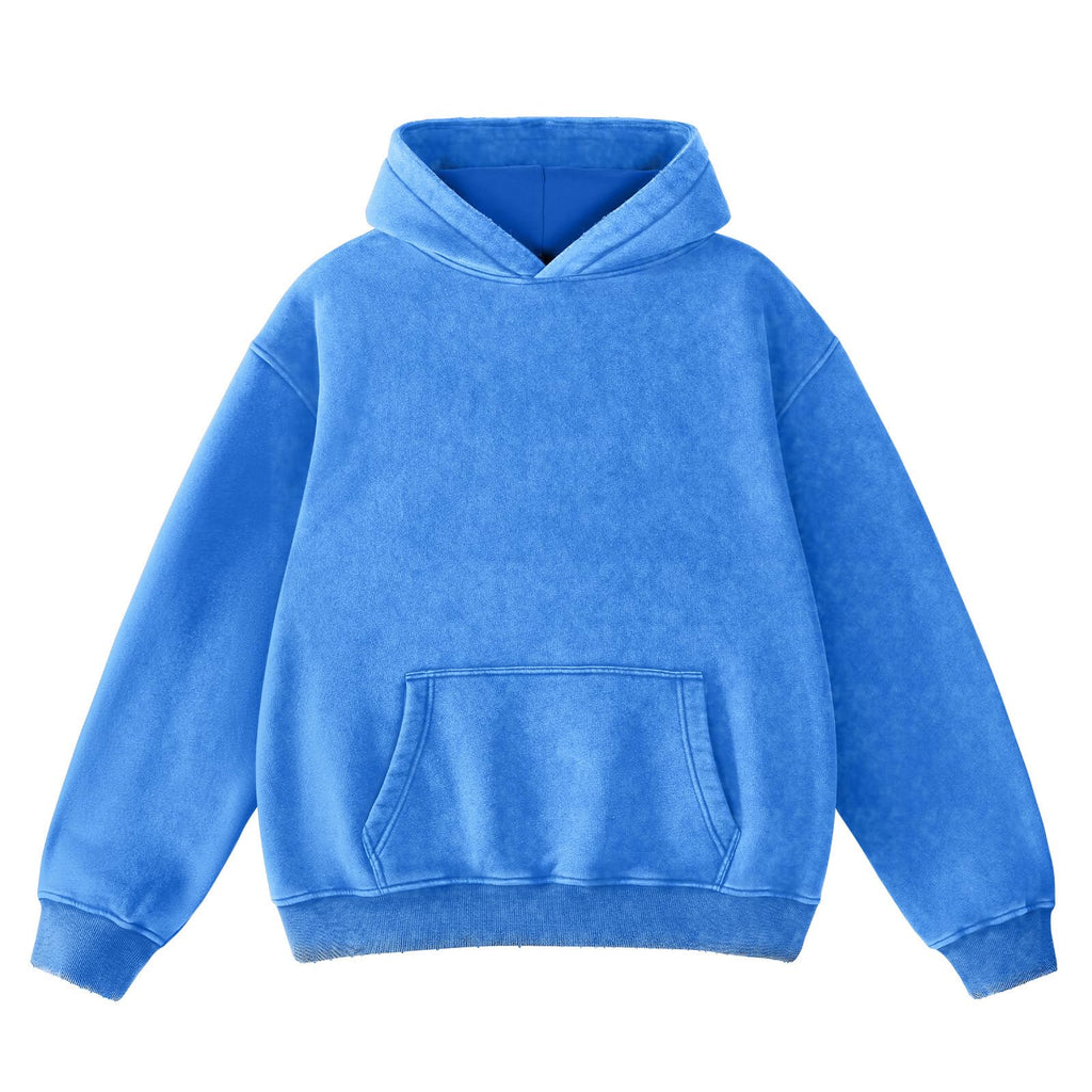 FAIABLE Mens Hoodies Oversized Unisex Acid Wash Hoodie Heavyweight Fleece Vintage Washed Distress Cotton Sweatshirt Men Women Couples Streetwear College Casual Fall Winter Autumn 2026 Bright Blue