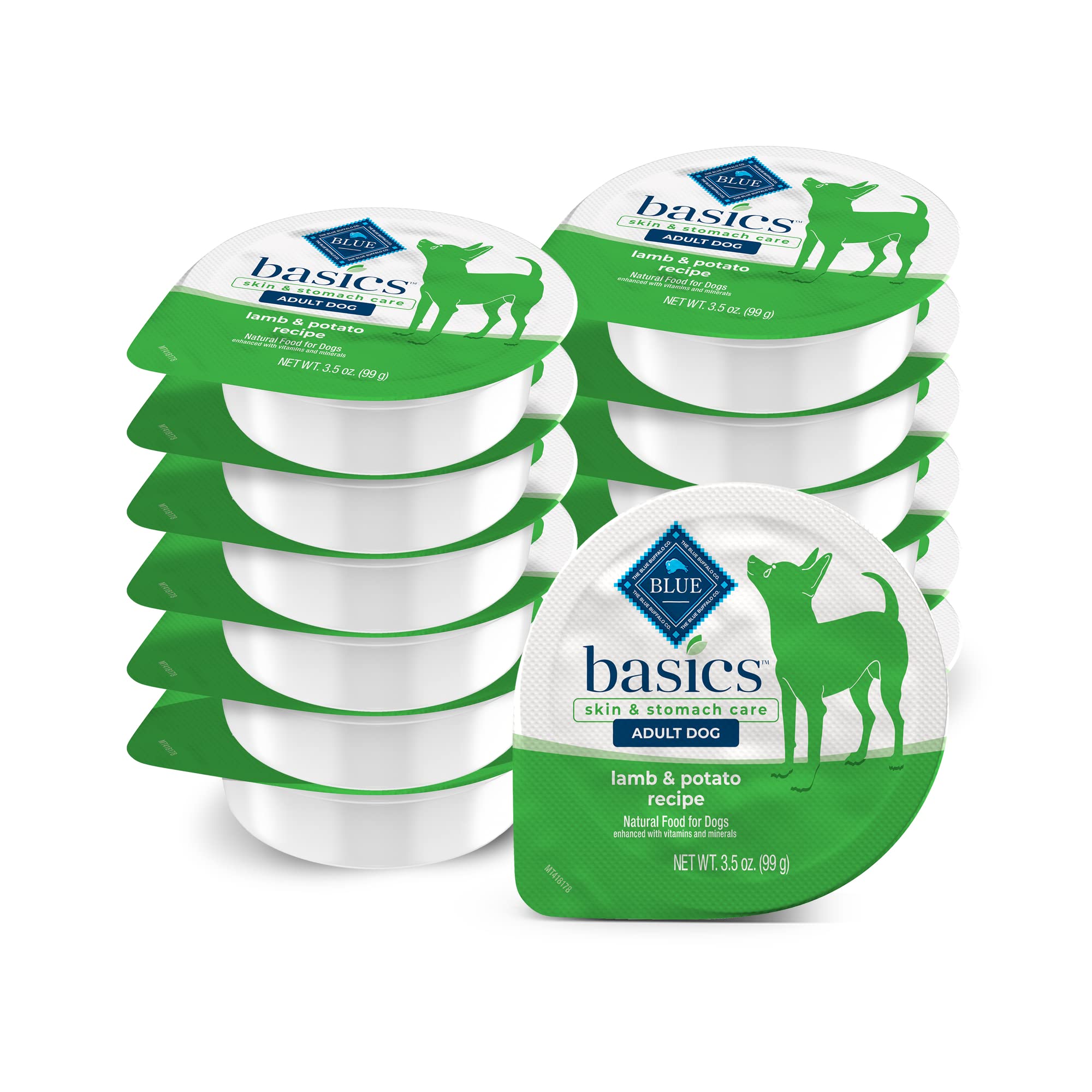 Blue Buffalo Basics Adult Small Breed Grain-Free Wet Dog Food for Skin & Stomach Care, Limited Ingredient Diet, Lamb Recipe, 3.5-oz. Cups (12 Count)