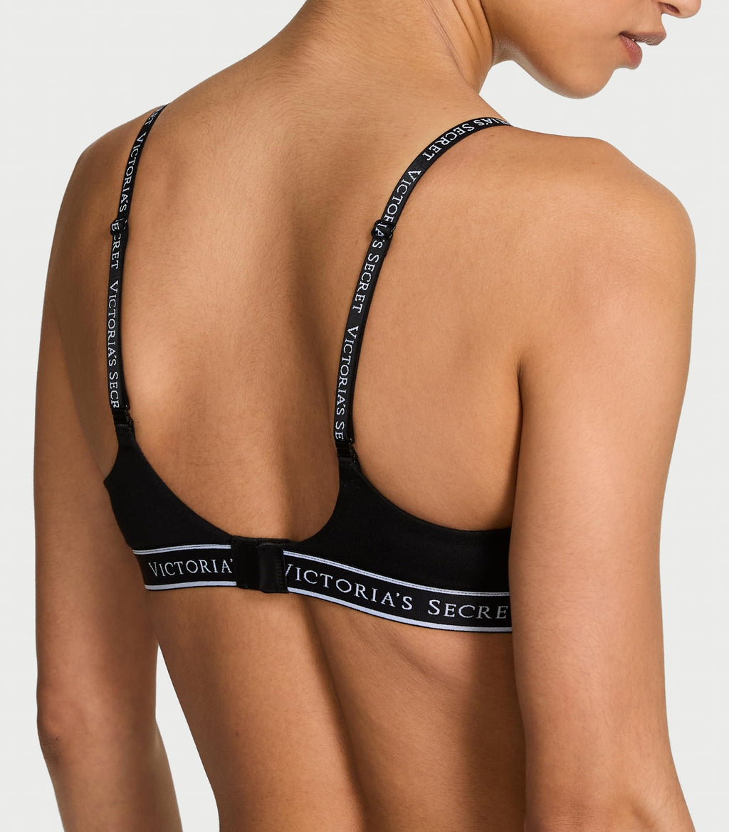 Victoria's Secret Cotton Push Up Perfect Shape T Shirt Bra, Full Coverage, Padded, Smoothing, Bras for Women, Black Logo Band, 34DD