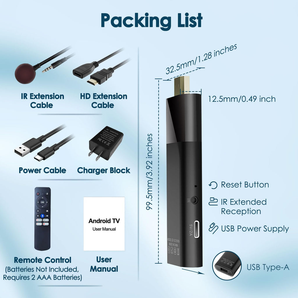 BL Android TV Stick 4K, 2025 Android TV Stick 10.0 2GB RAM 16GB ROM, H313 CPU Supports 2.4G/5G Wi-Fi Bluetooth 5.0 USB HDR10 with Bluetooth Voice Remote Control