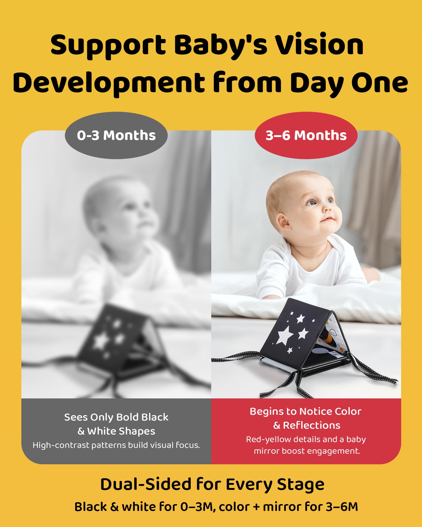 High Contrast Black and White Baby Toys for Newborn 0-6 Months – Contrast Cards & Sensory Baby Book with Mirror – Tummy Time Infant Toys for Visual Stimulation, Early Learning & Brain Development
