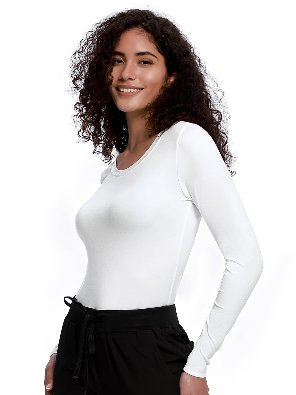 COZYFIT Underscrub Long Sleeve Women - Scrubs Undershirts for Nurse with Soft Fabric, Crew Neck Tee, White, L