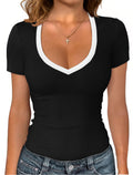 Sampeel Tshirts Shirts for Women V Neck Blck T Shirts Trendy Basic Tees 2026 Compression Shirts Fashion Clothing Spring Tops Business Casual L