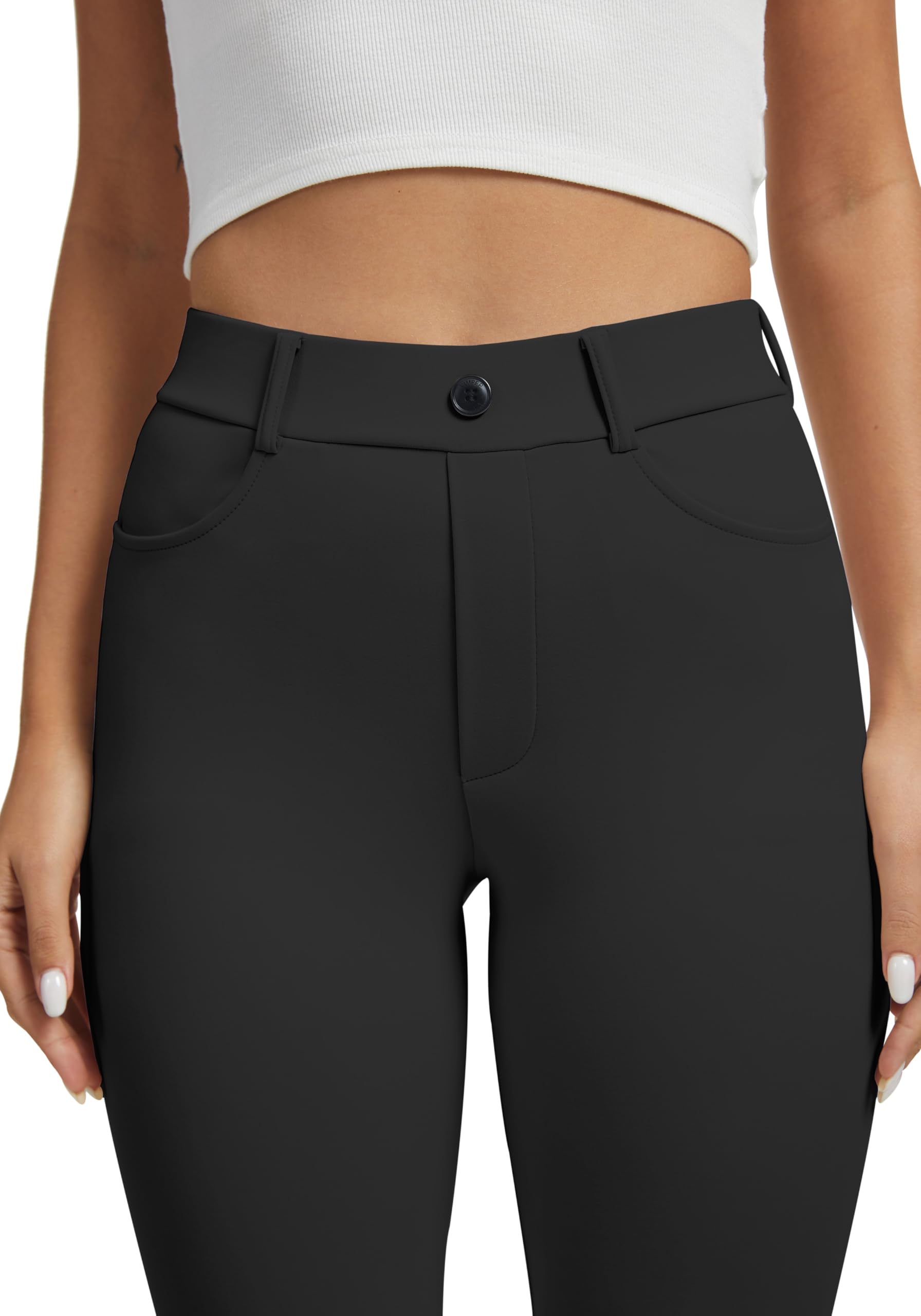 VIMPEP Yoga Pants Women Straight Leg Pants with Pockets High Waist Stretchy Pull On Dress Slacks for Casual Lounge Office Work Petite/Regular 1202 31 Black L