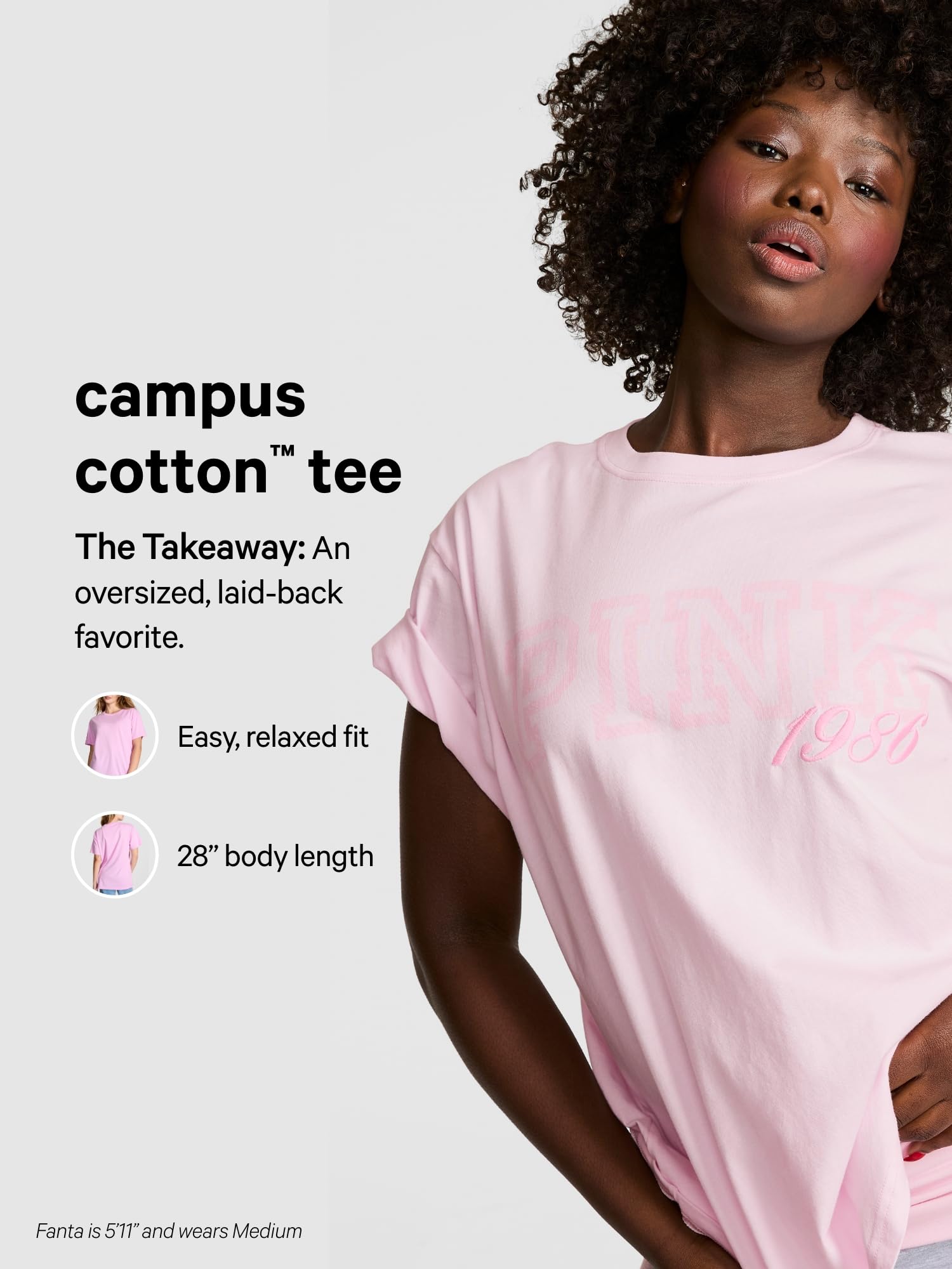 Victoria's Secret Pink Women's Oversized Campus Cotton T-Shirt, Winter White, (XS)