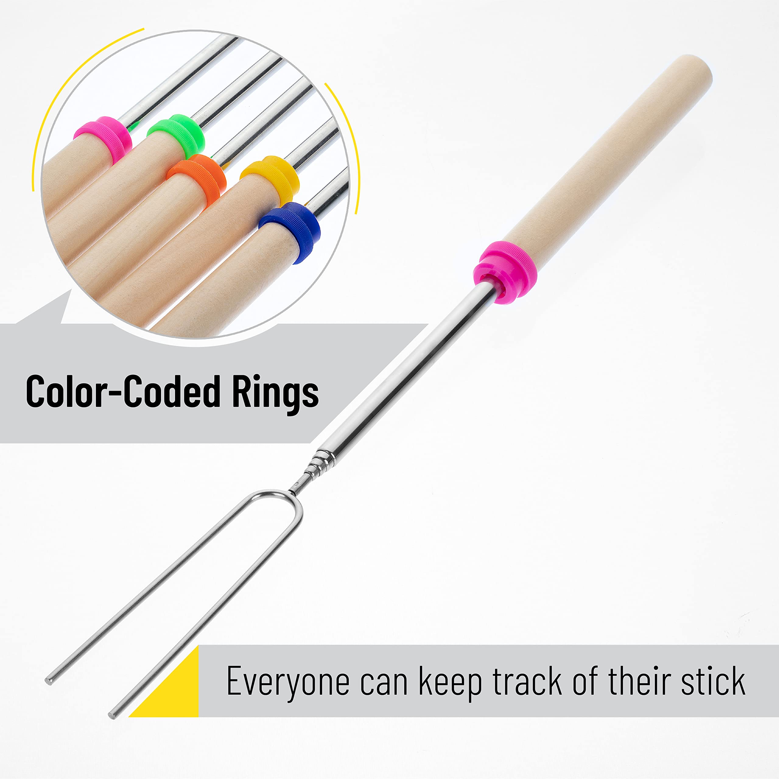 UNCO- Extendable Stainless Steel Roasting Sticks, 5 Pack, 32" - For S'mores, Hot Dogs, Campfires and Fire Pits