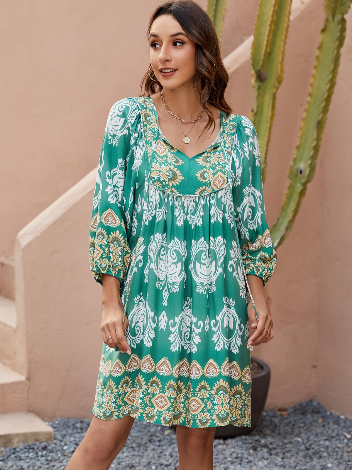Qearal Women's Summer Spring Casual Beach Dresses 2026 Vacation Loose Boho Tunic Dress Sage Green XL