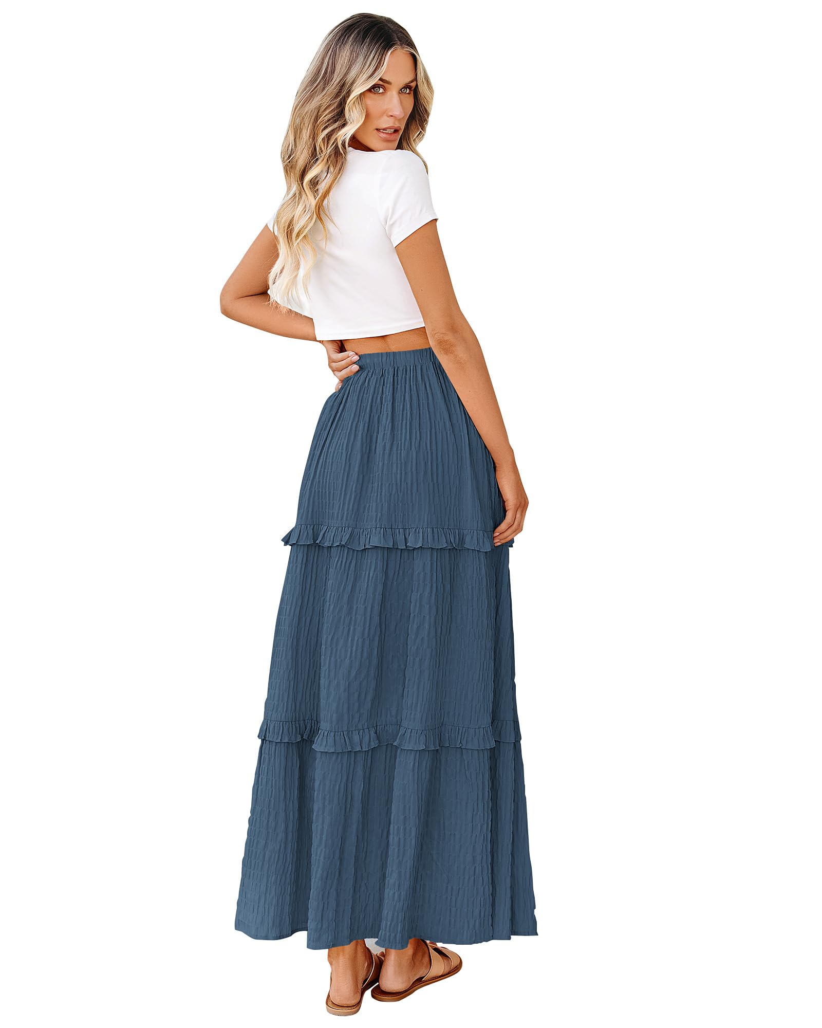 BTFBM Women's Long Summer Skirt 2026 Elegant High Waist Cocktail Party Wedding Guest Dress Flared A-Line Midi Skirts(Grey Blue,Small)