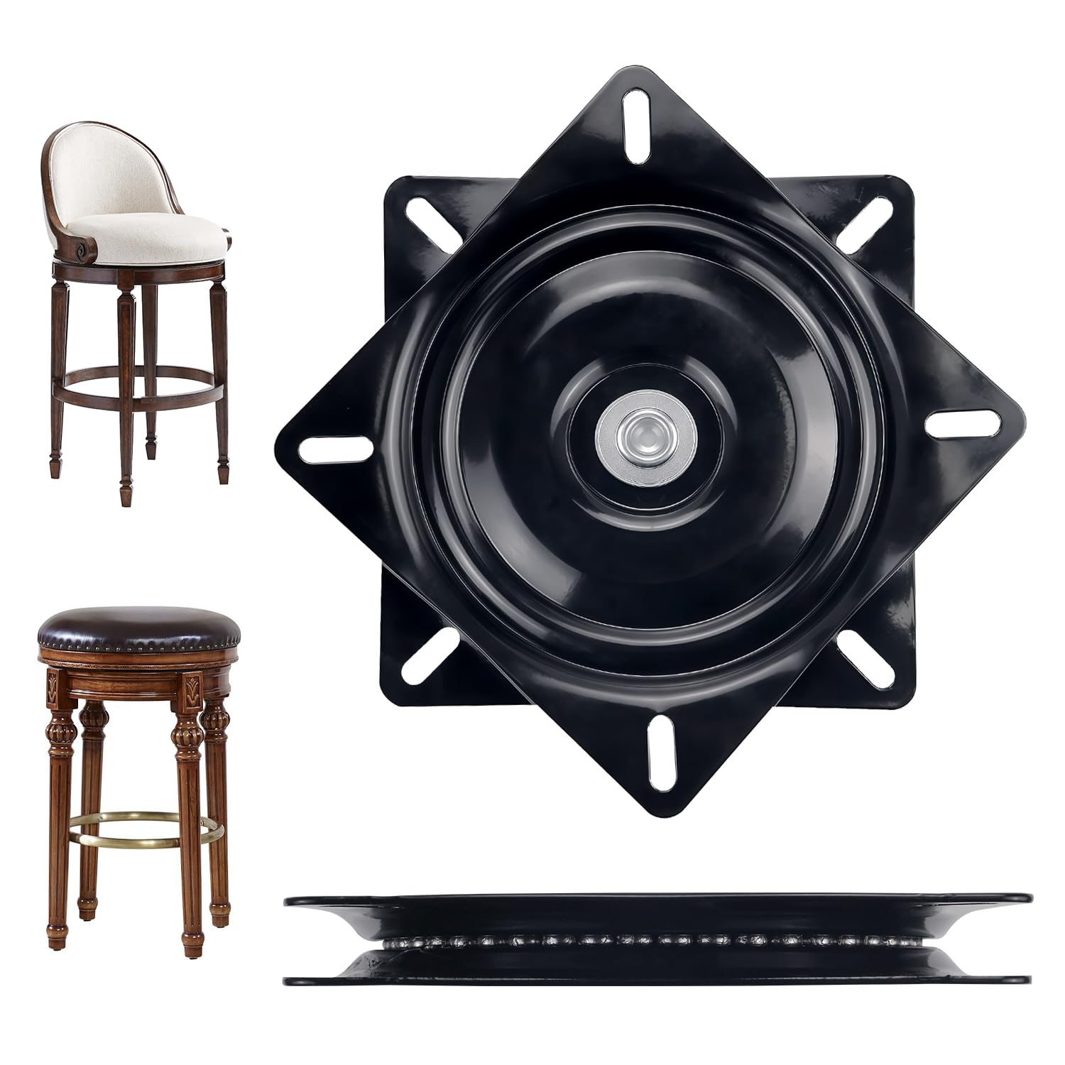 Mejiao 6 Inch Heavy Duty Swivel Plate, 360 Degree Rotating Turntable Base with Ball Bearings for Bar Stool, Chair, Recliner, Boat Seat (Black)