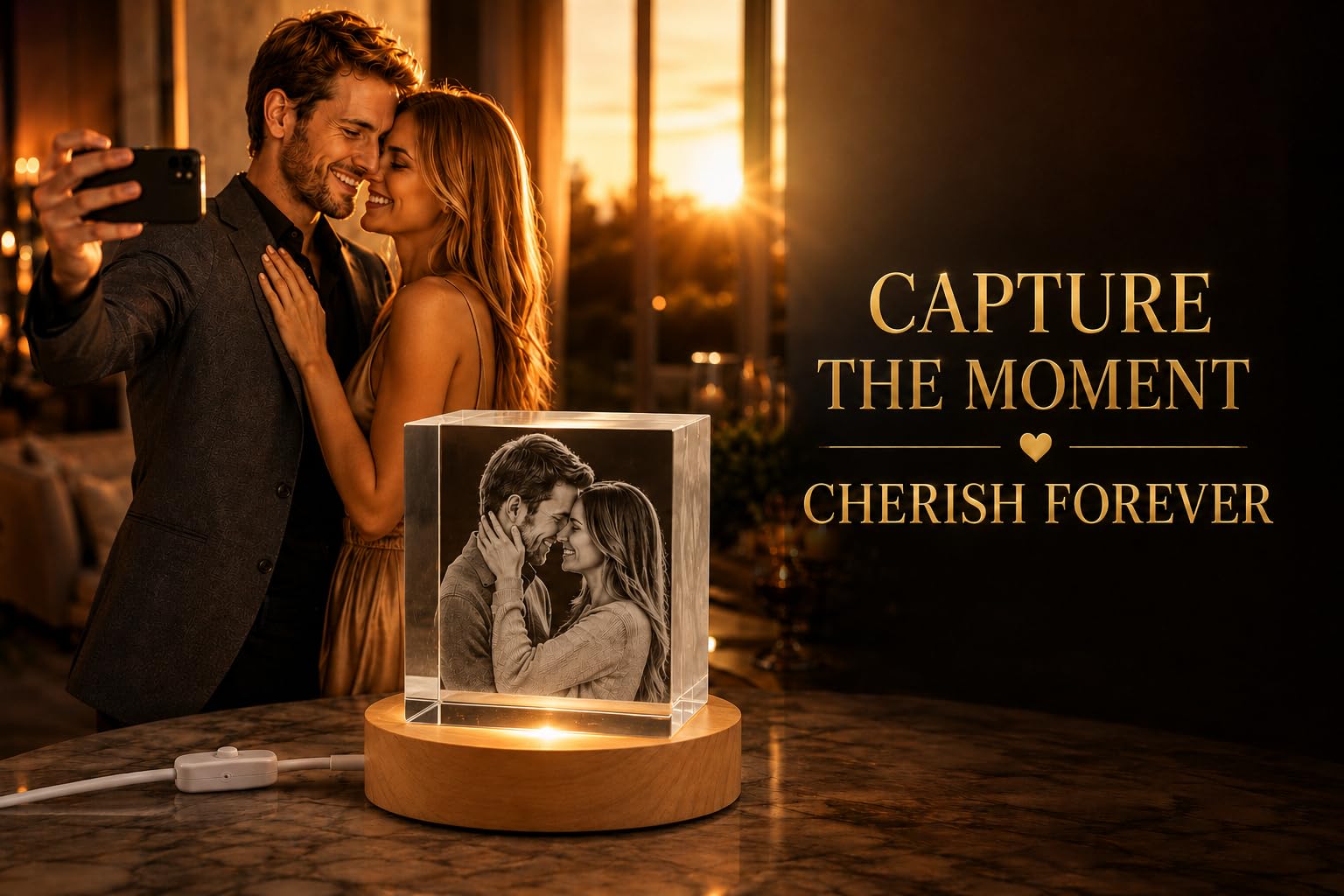 Personalized Custom 2D/3D Photo Etched Engraving on Medium Rectangle Crystal