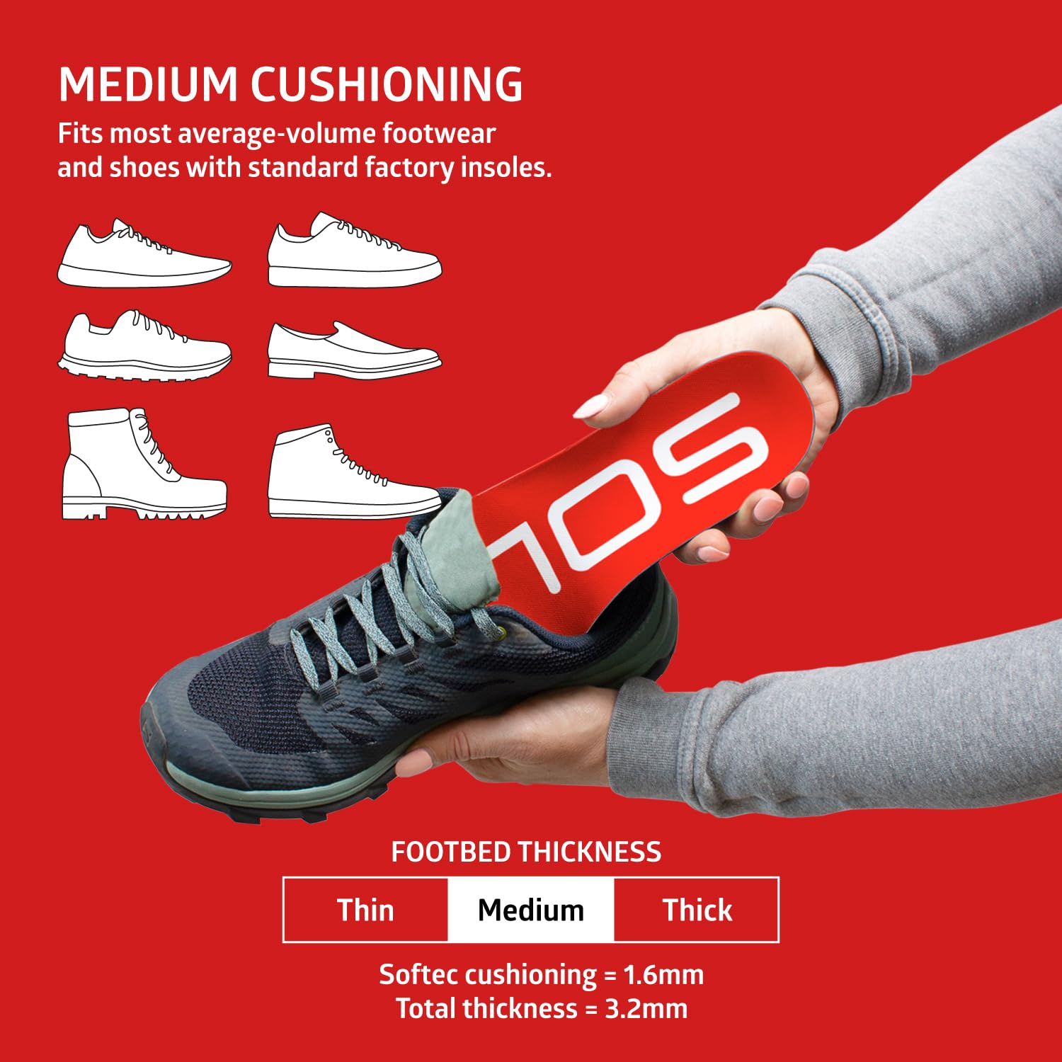 SOLE Active Medium Shoe Insoles with Metatarsal Pads - Men's Size 11/Women's Size 13