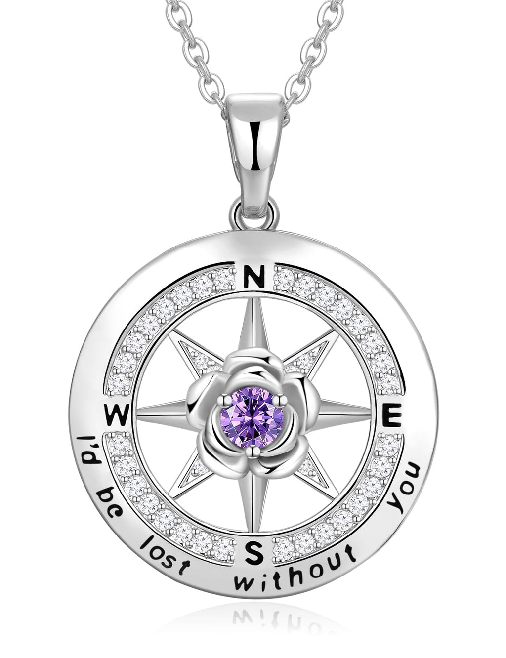 Meeshi Compass Necklace for Women Necklaces for Wife Birthday Gift for Wife for Gifts for Anniversary for Her Amethyst Necklace[Feb-Amethyst-S]