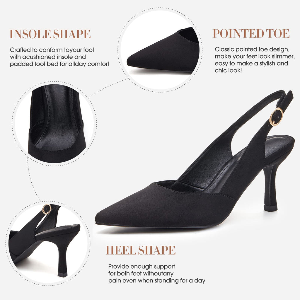 Women's Kitten Heels Pumps Pointed Closed Toe Suede Wedding Party Dress Slingback Pump Shoes