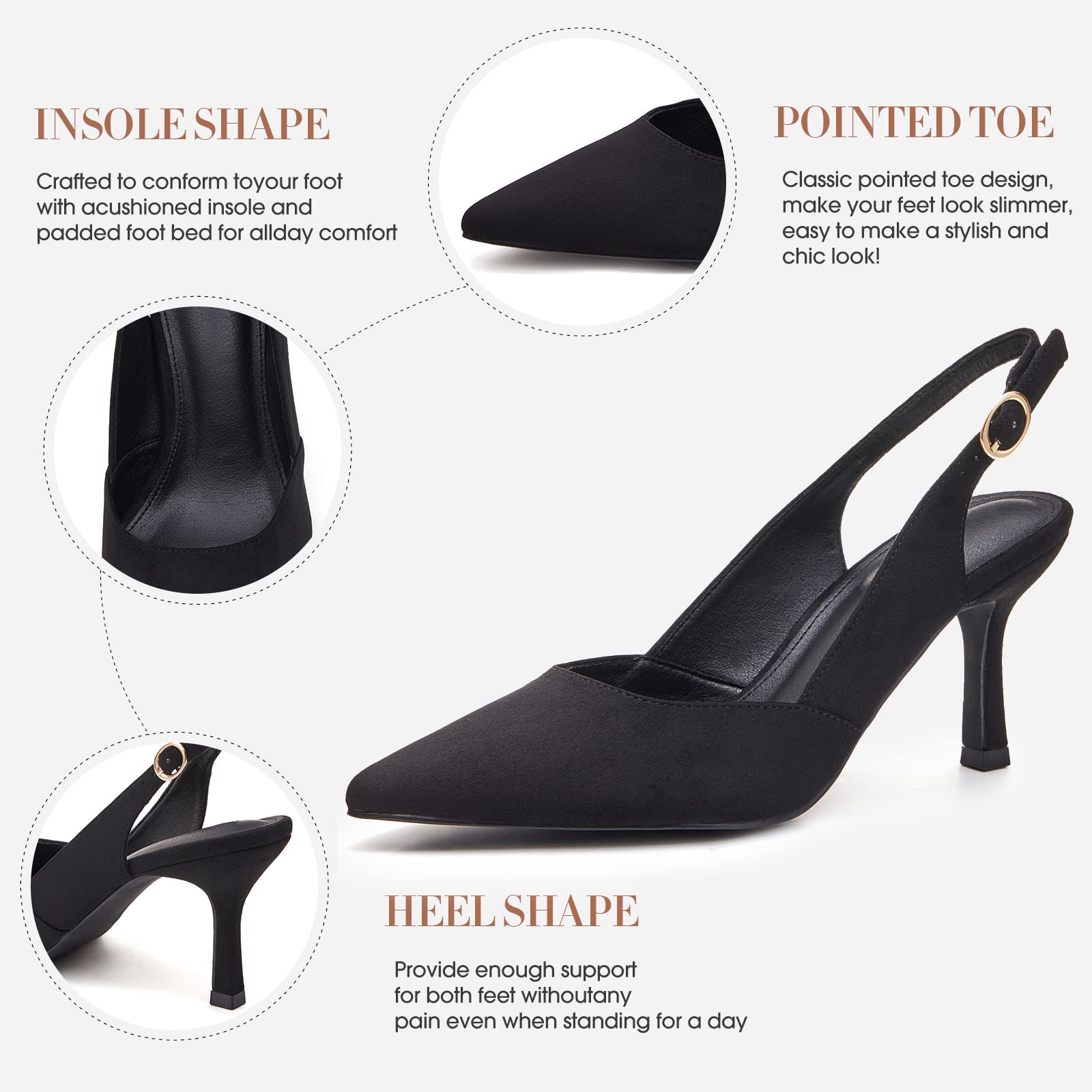 Women's Kitten Heels Pumps Pointed Closed Toe Suede Wedding Party Dress Slingback Pump Shoes