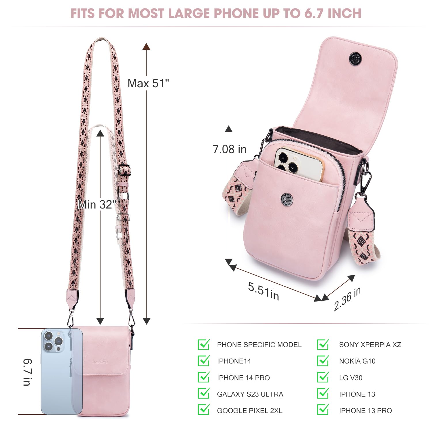 POIUGOYA Small Crossbody Bags for Women Trendy,Leather Triple Compartment Cell Phone Crossbody Wallet Purses with Card Slots