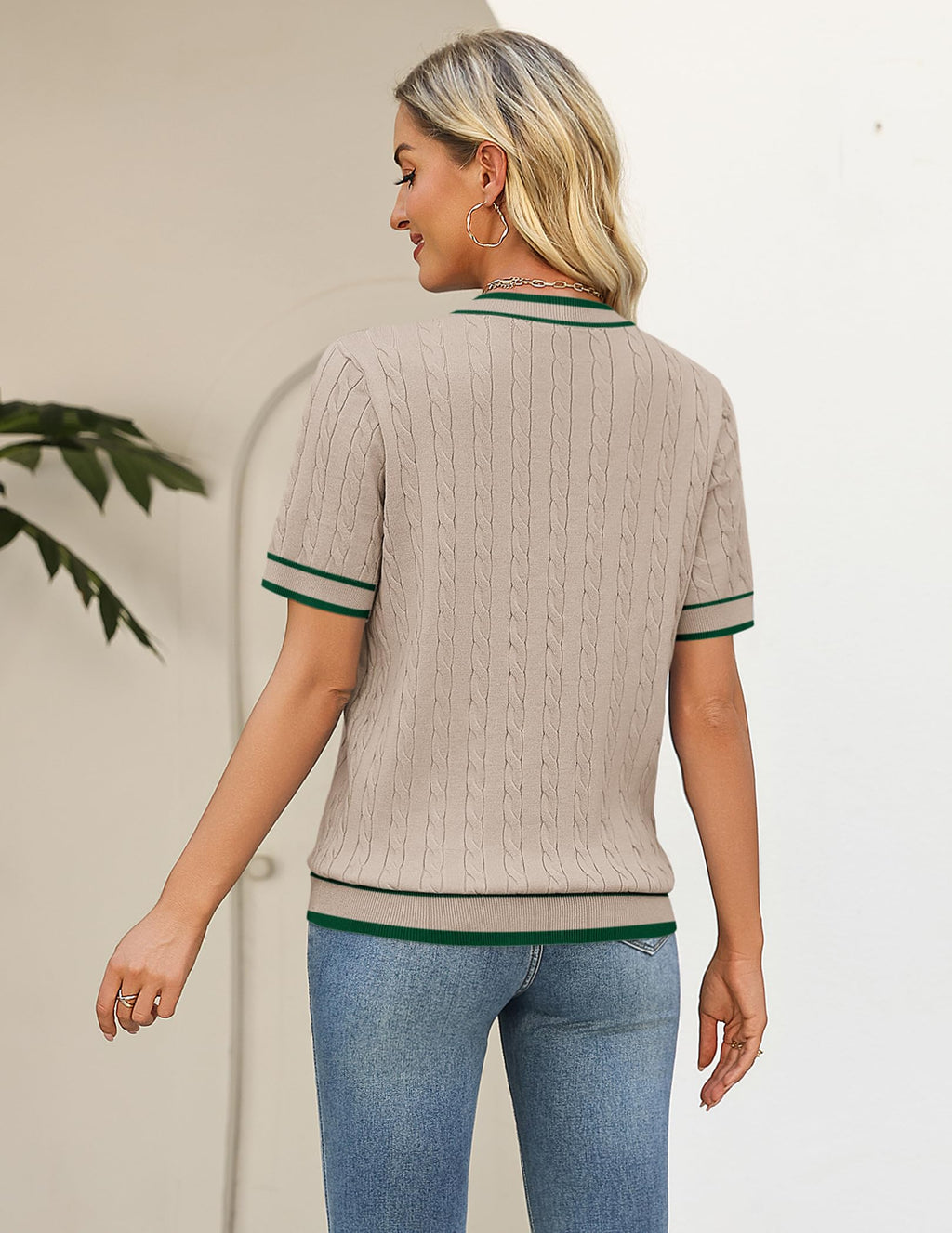 Zeagoo Cable Short Sleeve Sweaters for Women Summer Spring Cute Tops 2026 Trendy Business Causal Outfits Work Blouses Clothes