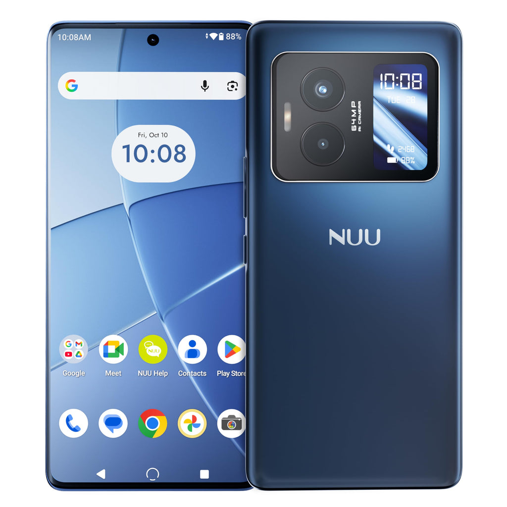 NUU B40 5G, Cell Phone, Unlocked, Dual SIM, Dual AMOLED Display, 120Hz, 64 MP Camera, 8GB+256GB, Android 15, US Version, US 1 Yr Warranty, Midnight Grey