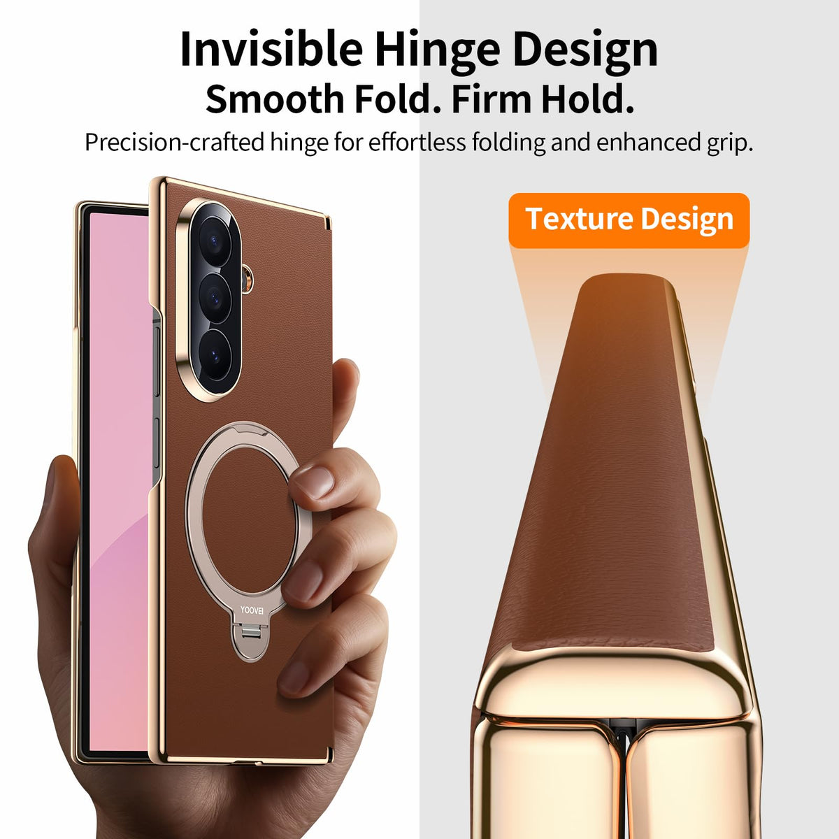 YOOVEI Magnetic for Samsung Galaxy Z Fold 8 Ultra Case Luxury Leather [Hinge Protection] Built-in [Screen Protector] [Fit for MagSafe] Zfold 8 Ultra Case with Kickstand & Ring Holder,Brown