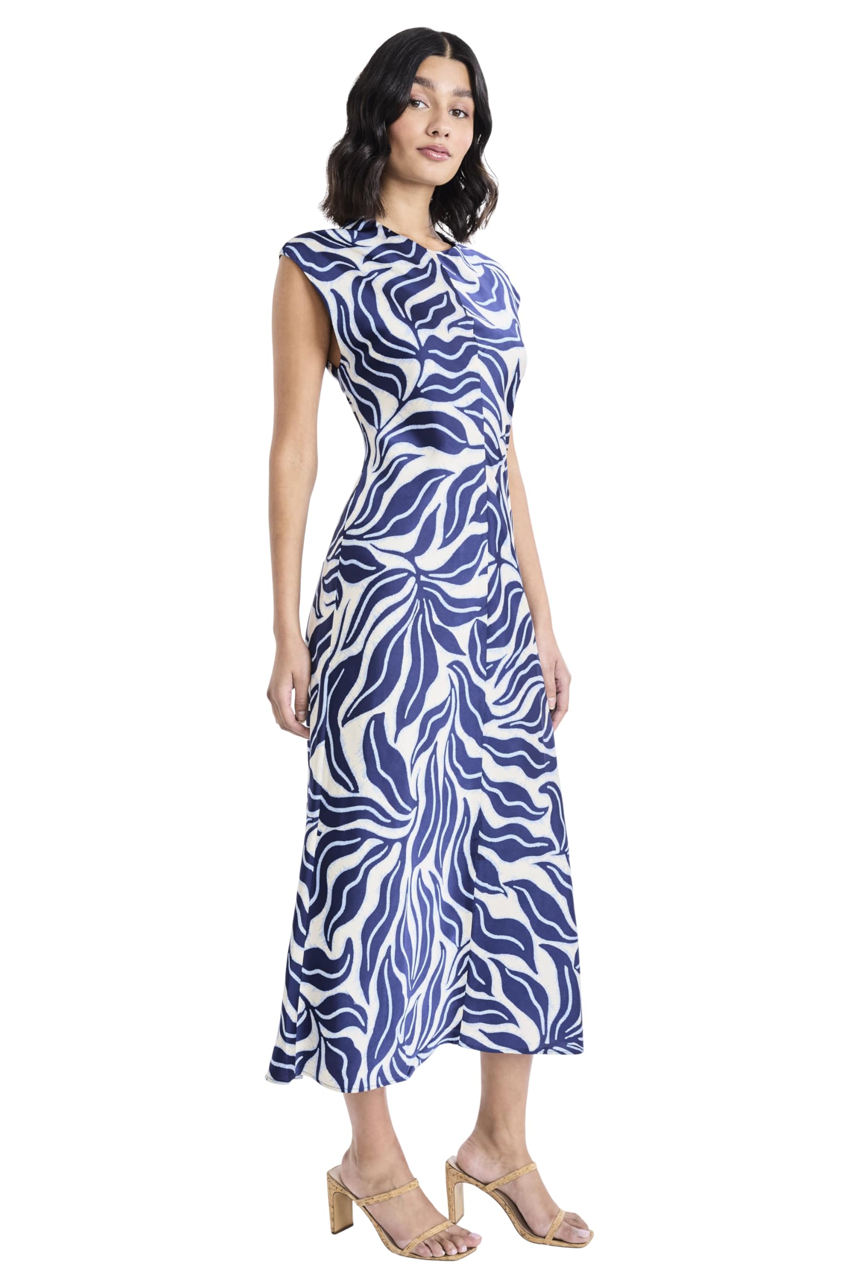 Maggy London - Women's Cap Sleeve Round Neck A-Line Midi Dress - Casual Wedding Guest Dresses - 8