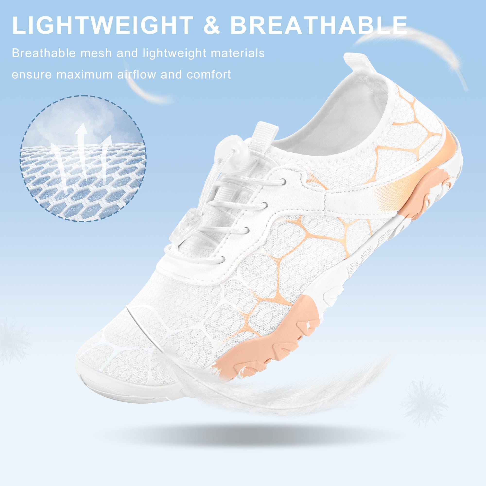Stelle Water Shoes for Women Men Adult Lightweight Quick-Dry Barefoot Aqua Shoes for Beach Swim Kayaking River Lake Surfing（White,7MW）