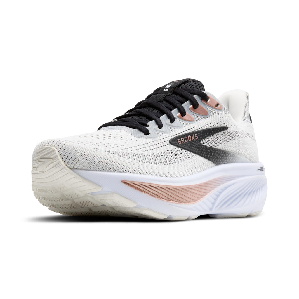 Brooks Women’s Ghost 17 Neutral Running Shoe - White/Black/Rose Gold - 10 Medium
