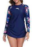 Halcurt Women's Long Sleeve Rash Guard Swim Shirt with Tie Drawstring UPF 50+ Sun Protection Swimsuit Top Navy Red Rose M