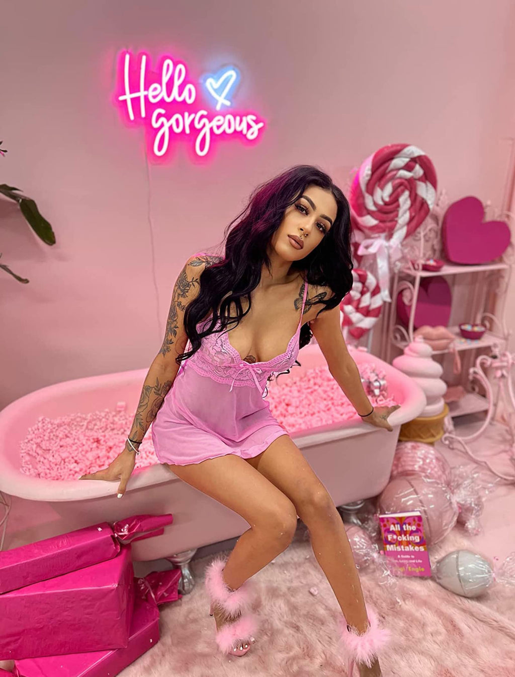 Avidlove Womens Lace Babydoll Lingerie Sexy Chemise Dress V-Neck Halter Nightwear Pink Medium