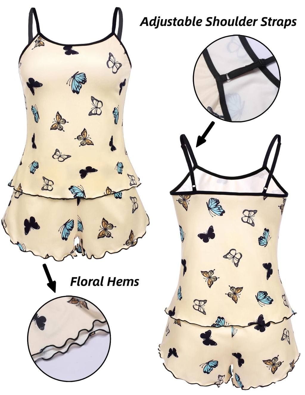 Ekouaer Womens Cami Pajama Sets 2 Piece Cute Print Pjs Soft Tank Top & Elastic Waist Shorts Camisole Lounge Set Pink Heart L