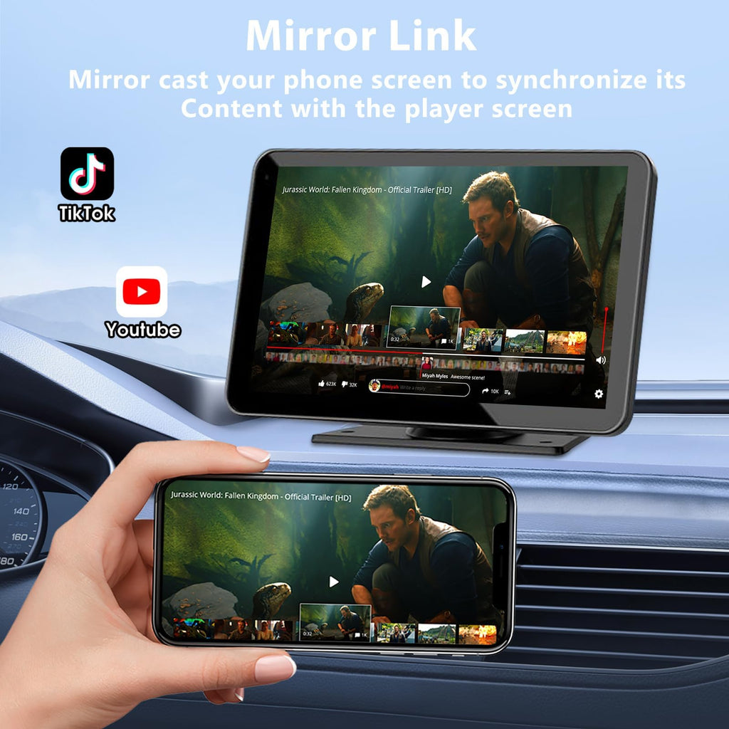 Carplay Screen for Car, 7" HD Wireless Portable Car Play Touchscreen Stereo with Android Auto Mirror Link/Backup Camera/GPS Navigation/Satellite Radio for All Vehicles