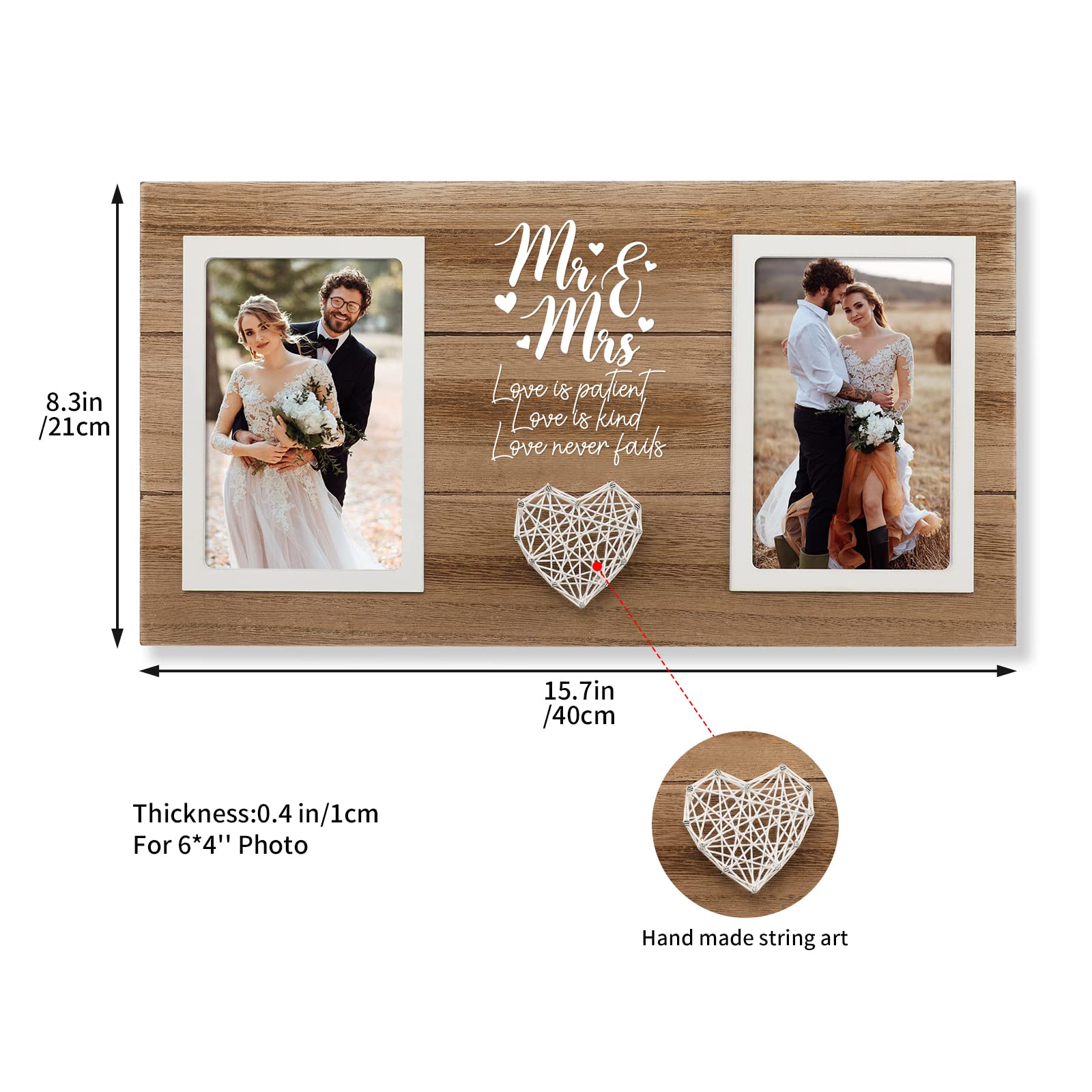 Calibron Personalized Wedding Gifts for Couples, Bridal Shower Gift for Bride, Mr & Mrs Photo Frame Holds 2pcs 4x6 Pictures, Unique Wedding Gifts for Newlyweds, Marriage Gift for Her/Him