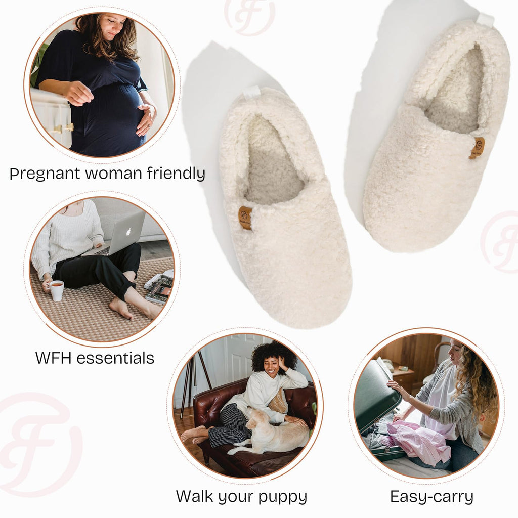 EverFoams Women’s Soft Curly Full Slippers Memory Foam Lightweight House Shoes Cozy Loafer with Polar Fleece Lining Cream White,8.5 US