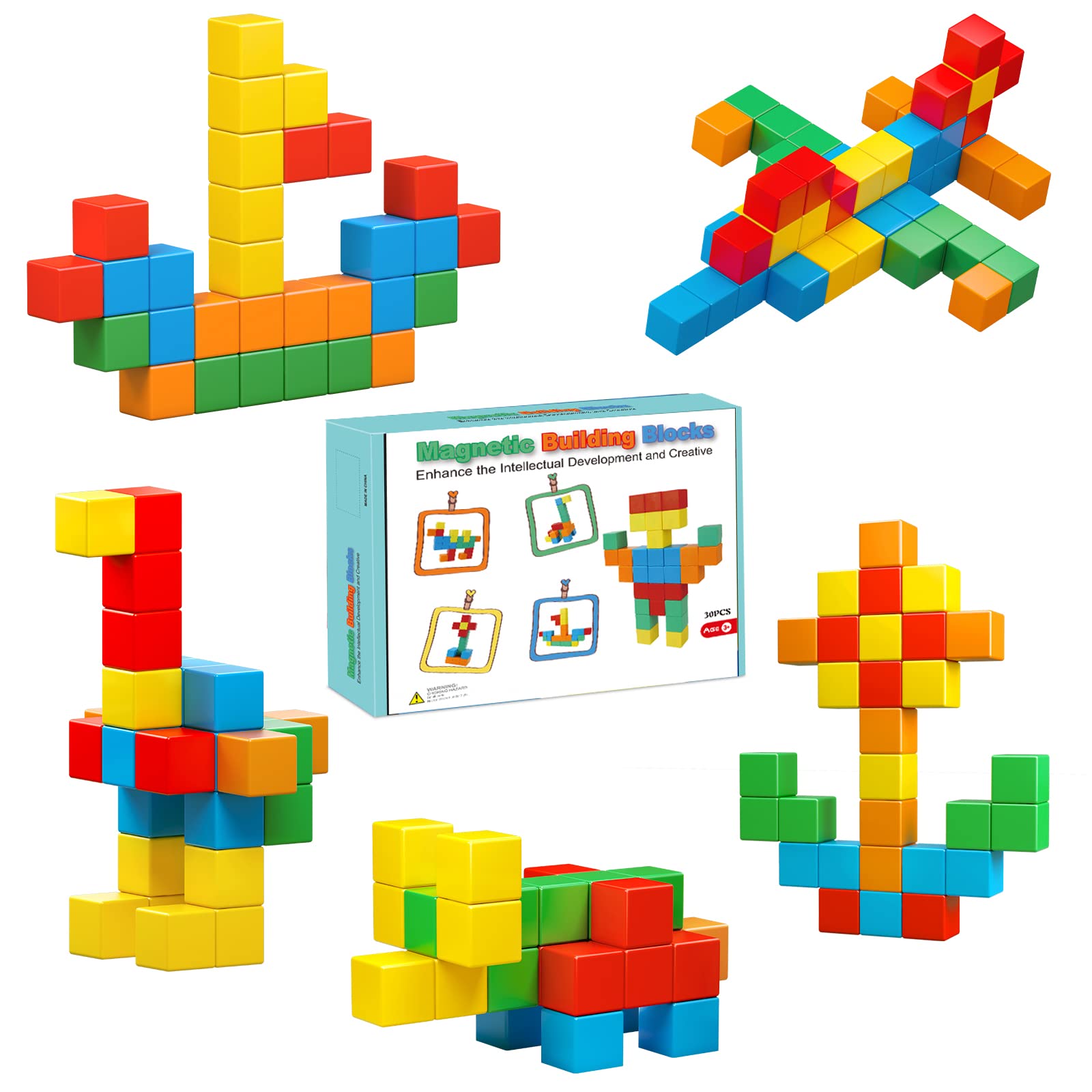 Magnetic Blocks, 1.41 inch Large Magnetic Building Blocks for Toddlers 3 4 5 6 7 8 Years Old Boys Girls Magnet Cubes for Kids 1-3 Montessori Toys STEM Preschool Educational Building Cube 30 Pcs
