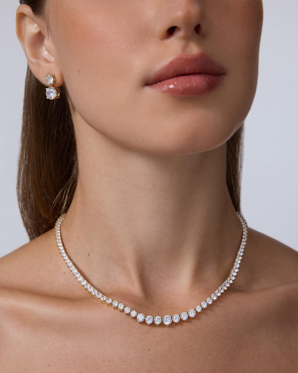 PAVOI 14K Yellow Gold Plated Graduated Tennis Necklaces for Women - Cubic Zirconia Tennis Necklace for Brides & Bridesmaids - Simulated Diamond Chain Trendy Wedding Jewelry - 18 Inches