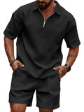 JEMLDL Men's Short Sets 2 Piece Polo Shirt Summer Outfits Casual Fashion Jogging Track Suits Short Sleeve Travel Clothes Black Small