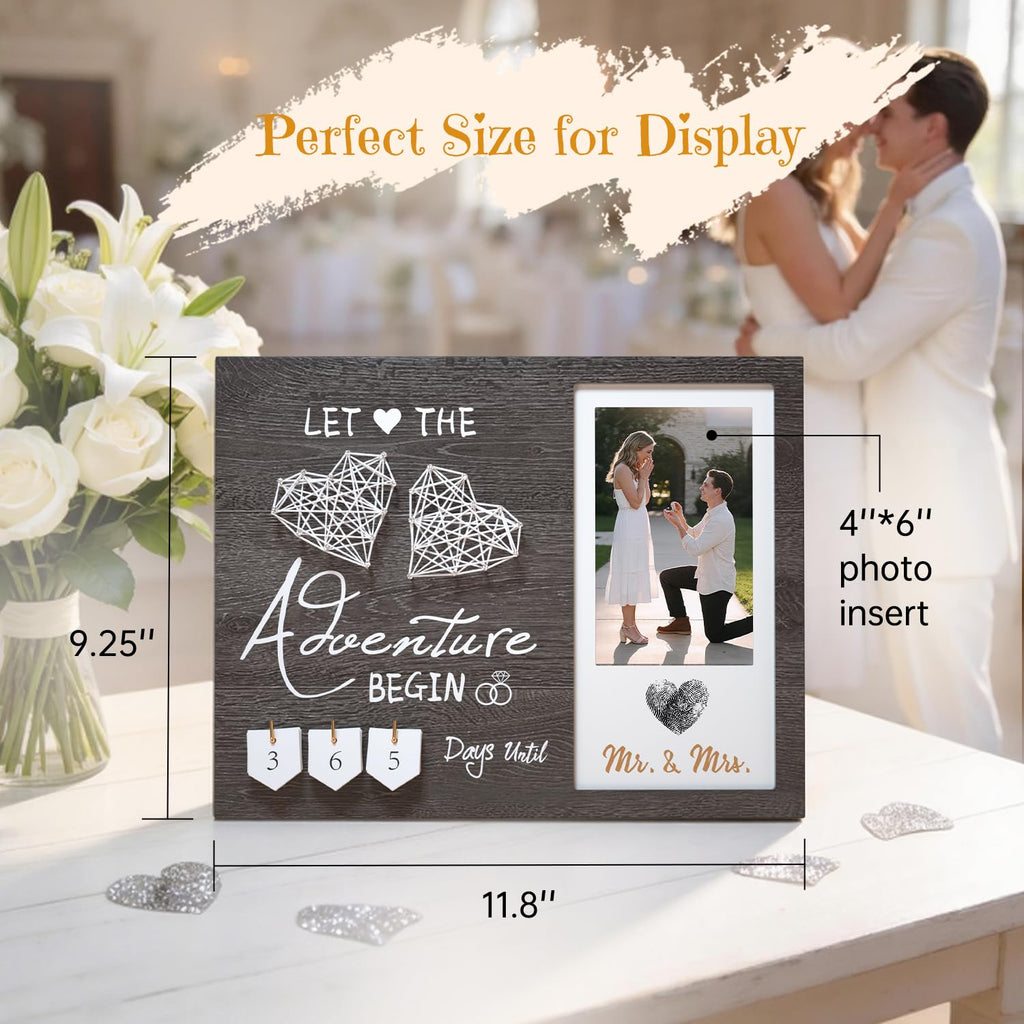 Inovayer Engagement Gifts for Couple, Wedding Countdown Heart Thumbprint Picture Frame and Ink Kit, Bride to be Gift, Cool Engagement Present for Her Women, Fiance Gifts