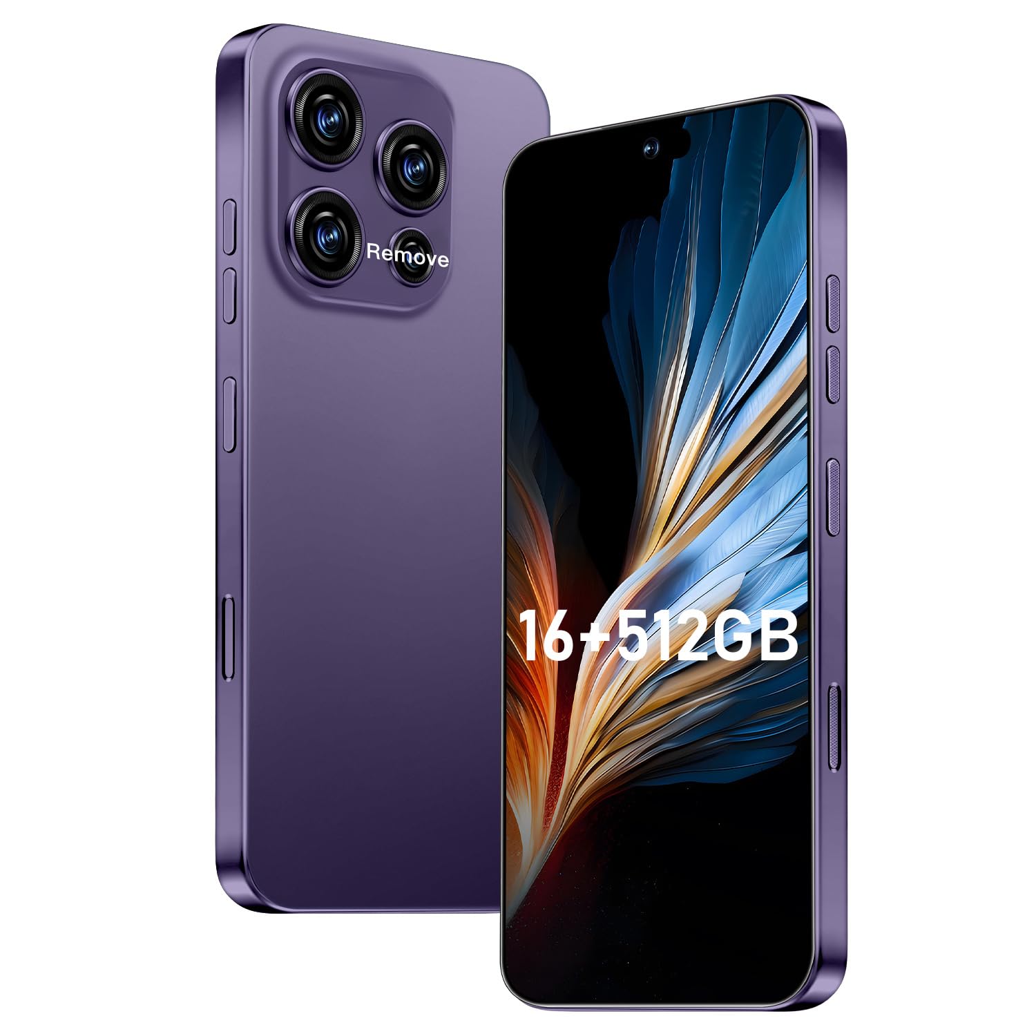 OEJBK 16PM Smartphone New Upgrade 16GB+512GB/6.99" Display 68+108MP Zoom Camera,Tempered Glass Finish, 7000mAh Android 14 Smartphone (Deep Purple)
